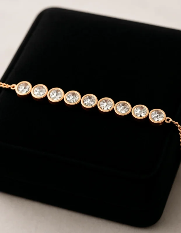 Rose gold sıralı taşlı 925 gümüş kadın bileklik hediye kutusunda