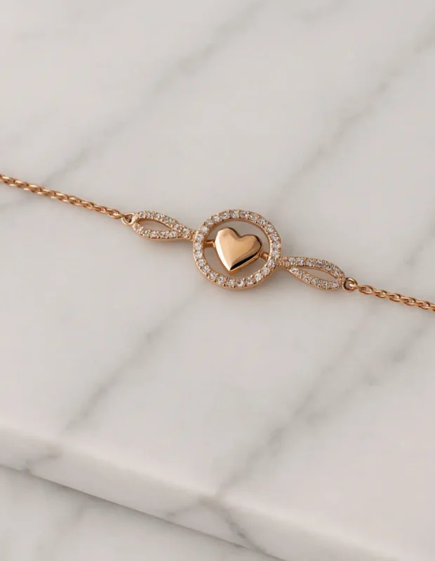 Zarif tasarımlı 925 ayar gümüş rose gold kalpli bileklik