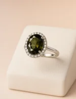 FitLiva Zeytin Yeşili Oval Zirkon Kadın Yüzük bej fon