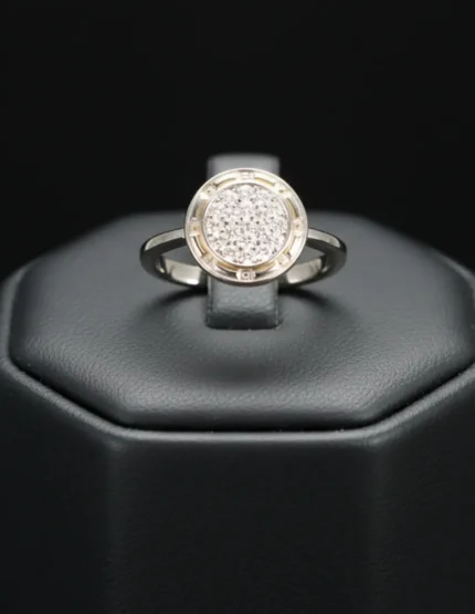 Silver 925 Yuvarlak Pavé Zirkon Halo Kadın Yüzük – siyah arka plan