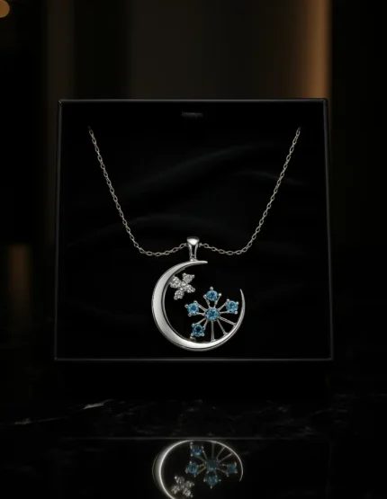 Silver 925 gümüş ve mavi taşlı hilal kolye