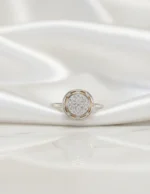 Silver 925 Yuvarlak Pavé Zirkon Halo Kadın Yüzük – saten fonda