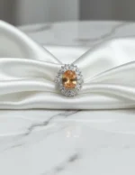 şeftali rengi oval halo zirkon gümüş yüzük vintage tasarım