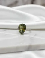 damla kesim peridot yeşili zirkon gümüş yüzük solitaire