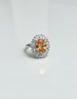 şeftali rengi oval halo zirkon gümüş yüzük vintage tasarım