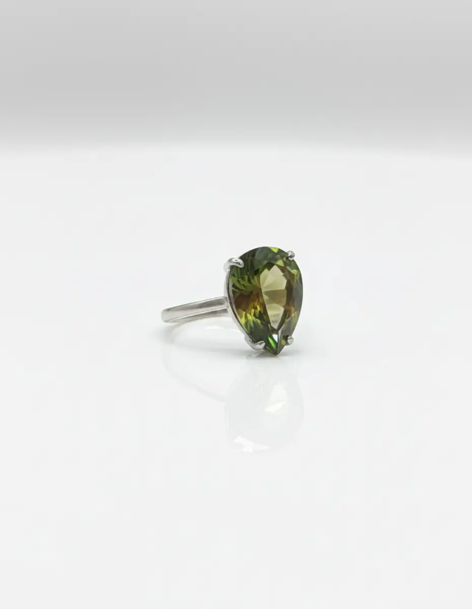 renk değiştiren zirkon damla kesim gümüş yüzük damla kesim peridot yeşili zirkon gümüş yüzük solitaire